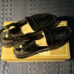 Women’s Black Patent Leather Slingback Loafers. Size 10. Worn once.